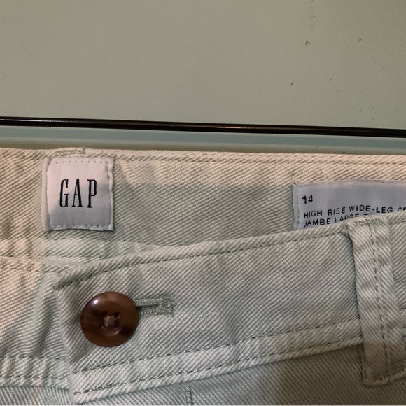 Wide leg denim cropped jeans in pale Seafoam green. - Picture 2 of 3